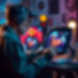 An artist creates a digital painting on a tablet, showcasing modern technology in art.