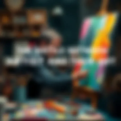 An artist painting on a canvas, surrounded by colorful art supplies and brushes, reflecting deep emotion, showing the connection between the artist and their work.