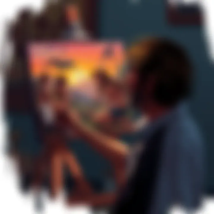 Artistic Depiction of Ymir's Life An artist painting a scene from Ymir's life, showcasing emotions and creativity.