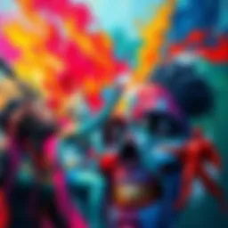 Artistic Expression A vibrant painting showcasing various styles and techniques that illustrate power dynamics in art.