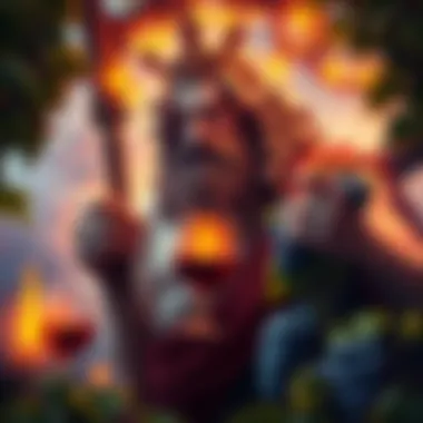 Artistic portrayal of Dionysus A vibrant depiction of Dionysus, the Mad God of Wine, surrounded by grapevines and revelers, showcasing the artist's creativity.