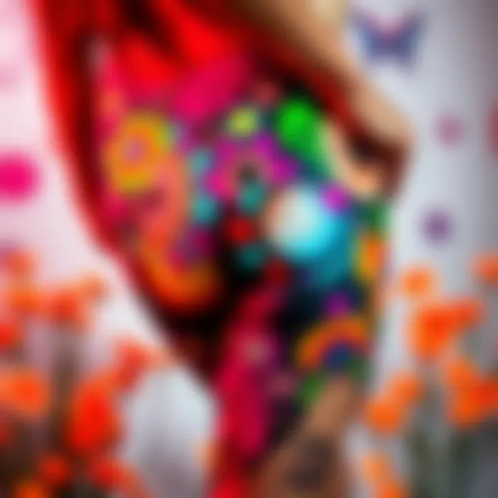 A colorful and creative ReGLOSS butt design showcasing vibrant patterns and unique shapes, emphasizing self-expression through body art.