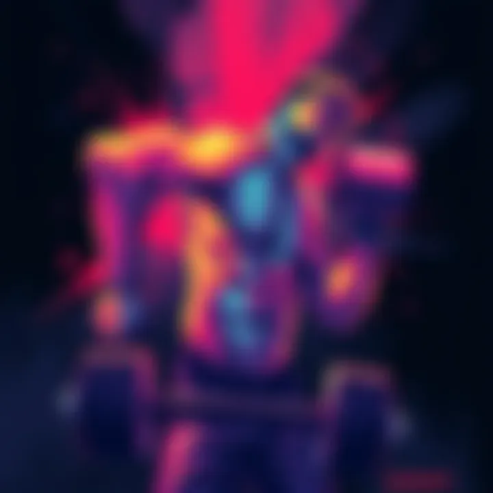 Artistic Representation of Training A dynamic illustration showcasing the intensity of physical training, featuring a figure lifting weights with vibrant colors and bold lines, embodying dedication and sacrifice in fitness.