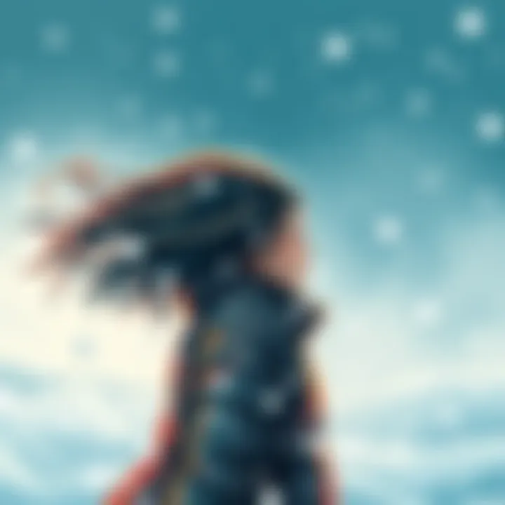 Artistic representation of wind and snow A creative illustration showing wind and snow, expressing emotions through body language and minimalistic design.