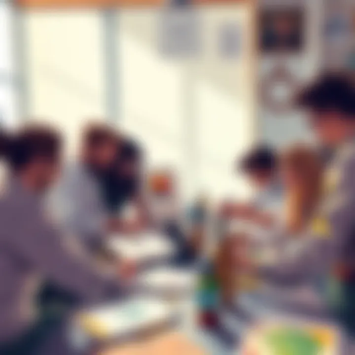 A group of artists gathered around a table, sharing their drawings and providing feedback to each other