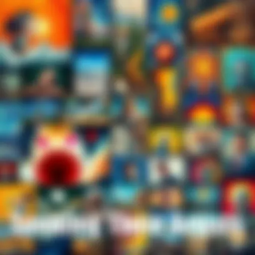 A collage of colorful artworks with a question mark, representing the search for their creators