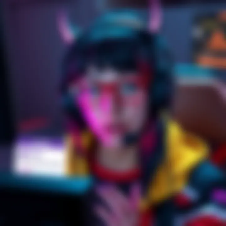 Vtuber Aruna Reaver looking surprised while streaming on Twitch with warning notification visible.