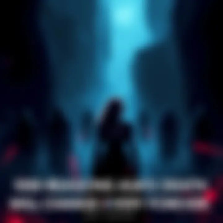 Asa stands alone in a darkened atmosphere, hinting at her impending fate with a look of determination and sadness, surrounded by shadowy figures that represent other characters in the story.