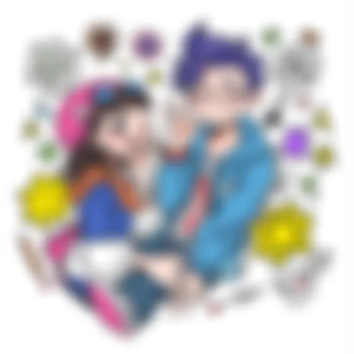 Colorful doodles showing characters Asa and Denji in playful poses, surrounded by creative designs.