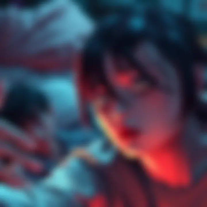 Asa looks worried as she faces a threat while Yoru sleeps peacefully in the background.