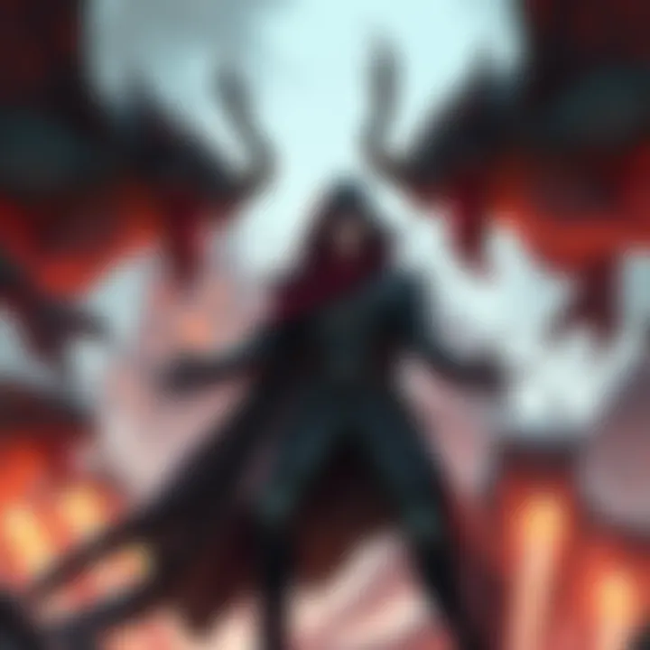 Asa battling with his daemons Asa stands confidently, surrounded by powerful daemons, while Yuru looks on, appearing uncertain and overwhelmed