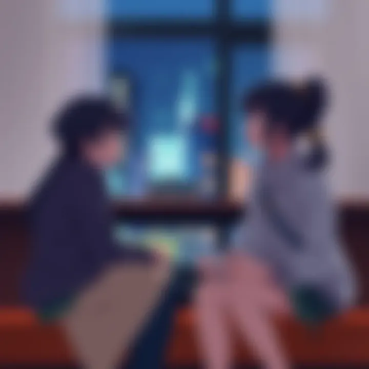 Asa and Yoru sit together, discussing their differences in a calm setting, showing understanding and growth in their relationship.