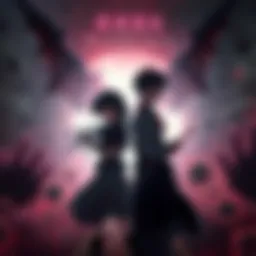 Asa and Yuru, twin siblings, stand together in a shadowy environment filled with danger, showcasing their determination to survive amidst chaos.