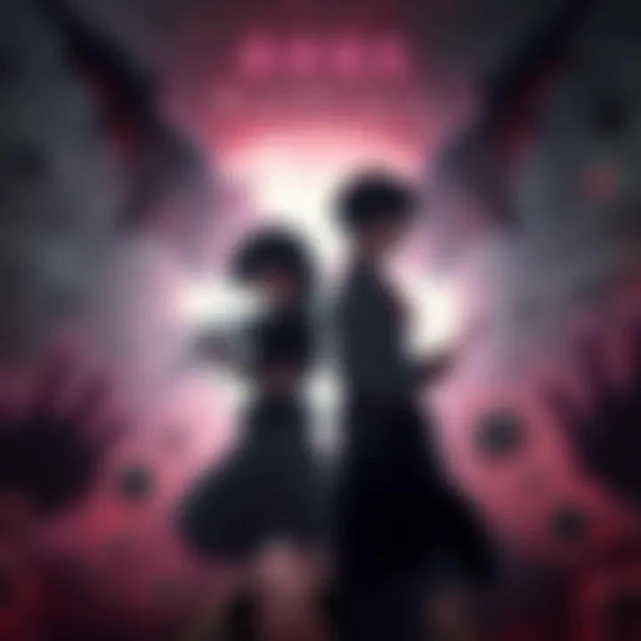 Asa and Yuru, twin siblings, stand together in a shadowy environment filled with danger, showcasing their determination to survive amidst chaos.