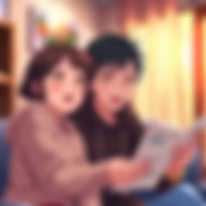 A mother with a surprised expression, looking at her son who is sharing exciting news. The setting suggests a warm home environment.