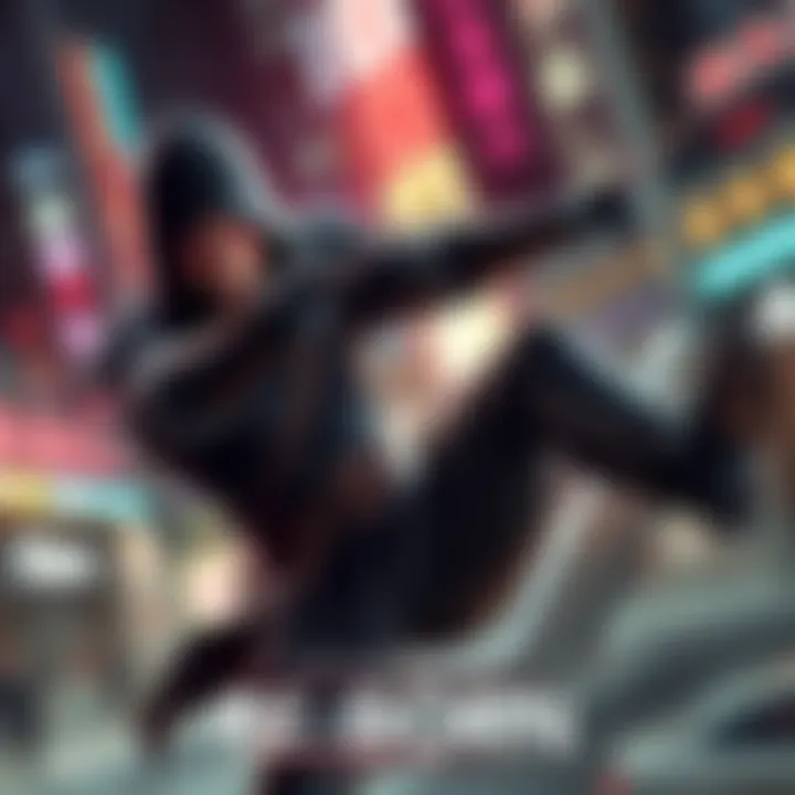 Dynamic scene showing the assassin from the movie RE:BORN showcasing agility and combat skills