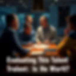 A group of people discussing and evaluating a man's skills and potential around a table.