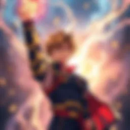 Asta stands confidently with his right arm raised, showcasing determination, surrounded by magic energy.