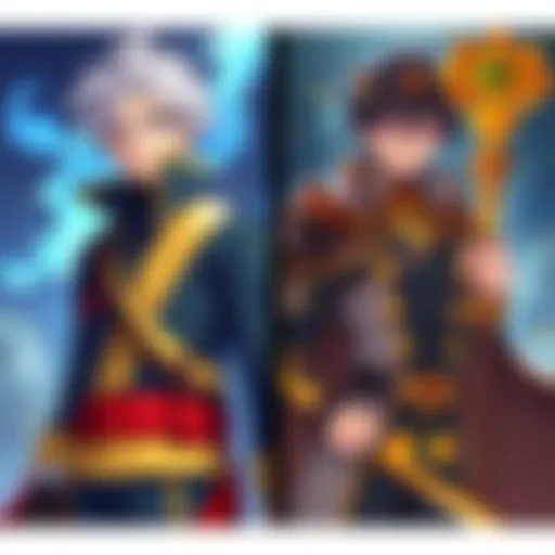 Side-by-side comparison of Asta wearing the stylish Alt fit with a sash and the Final fit that showcases his wizard king essence.