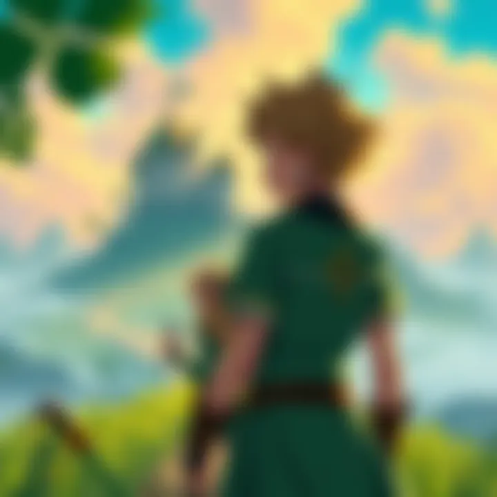 Asta standing with determination, looking towards a distant path in the Clover Kingdom, with Yuno in the background sharing a conversation.