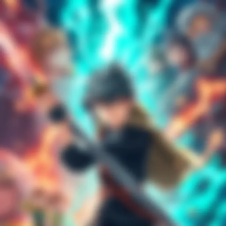 Asta, a character with spiky hair and a determined look, stands confidently with his sword drawn, surrounded by magical energy and his friends in the background