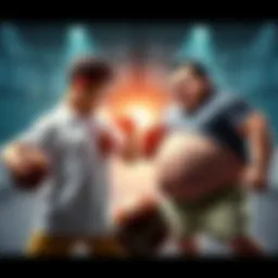 A face-off between a fit asthma patient and an overweight diabetic character, both showing determination in a competitive setting.
