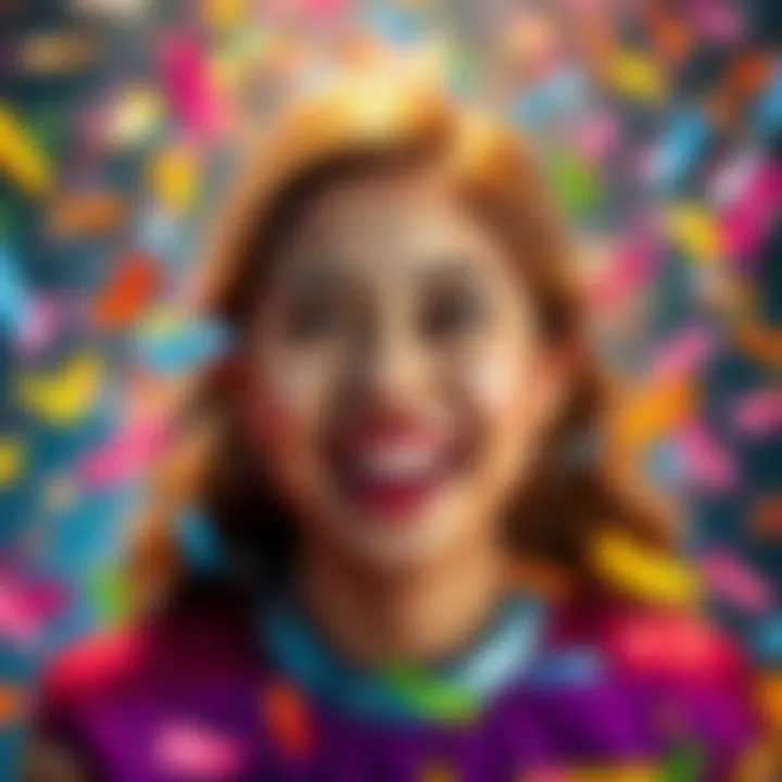 Astrogirl surrounded by colorful confetti with a joyful expression, celebrating her 2 million views milestone in the Hololive community.