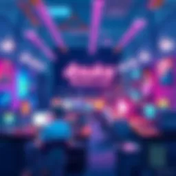 A vibrant animation studio with artists creating colorful characters and scenes, showcasing teamwork and creativity.