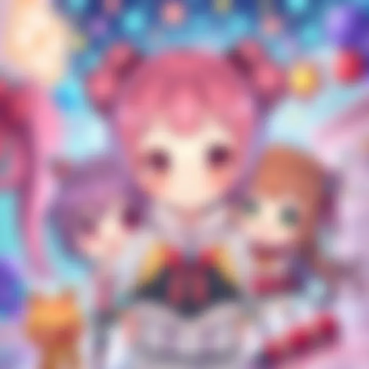Colorful artwork of Asuka Chibi characters with playful expressions and vibrant backgrounds, showcasing creativity and fun.