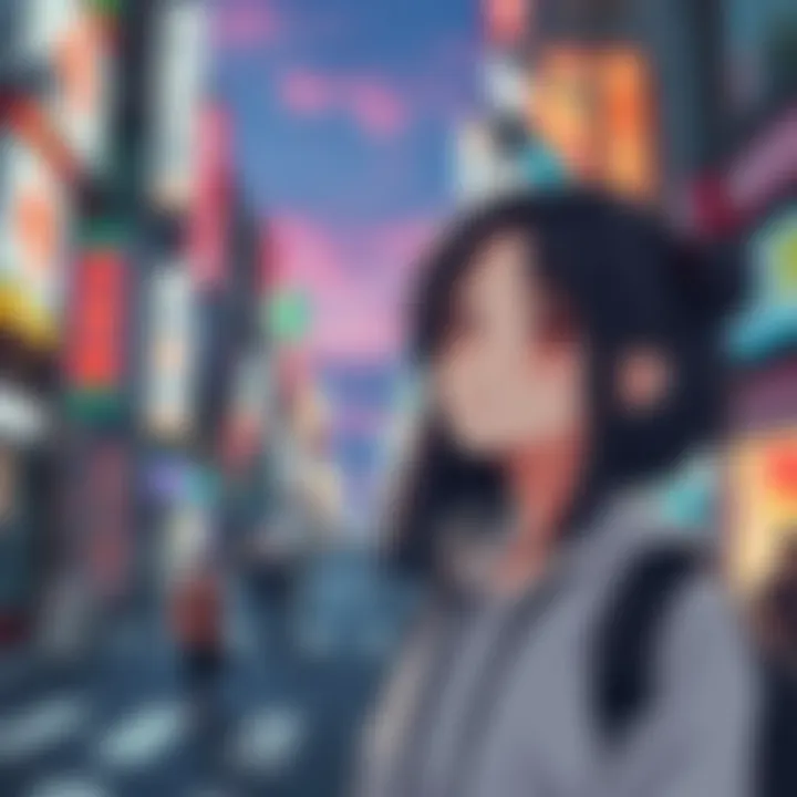 Asuka deep in thought about Japanese communication style, with a backdrop of urban Japan.