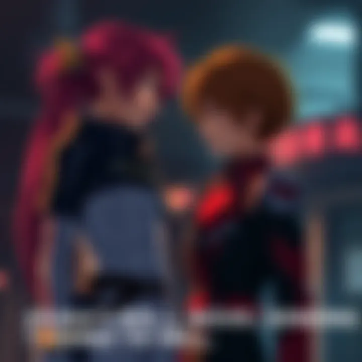 Asuka and Shinji in a tense moment Asuka stands determined as she faces Shinji, who looks troubled and confused in a dark, dramatic setting.