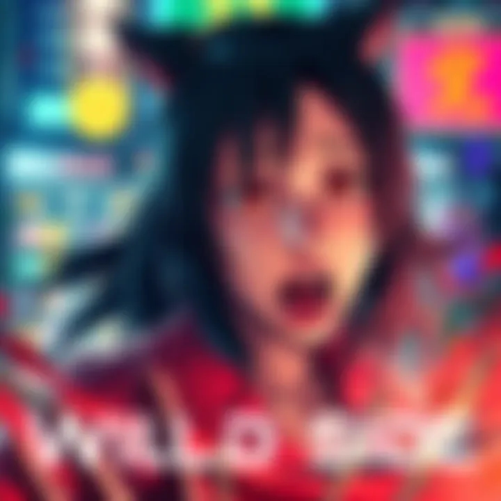 Asuka showing intense emotions with an unpredictable expression, reflecting her chaotic personality, amidst a colorful background.