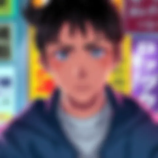 A character named Asuma with distinct lazy eyes, looking thoughtfully at the viewer, set against a colorful background