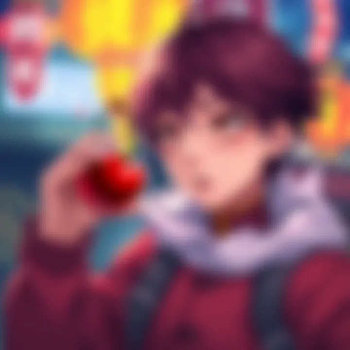 Ataru holding a bright red cherry philter, looking curious as he examines it