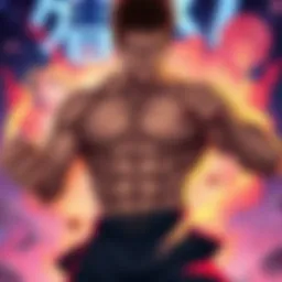 Atsushi Suedou stands in a fighting stance, showcasing his muscular build and intense expression, with a backdrop of the Baki universe.