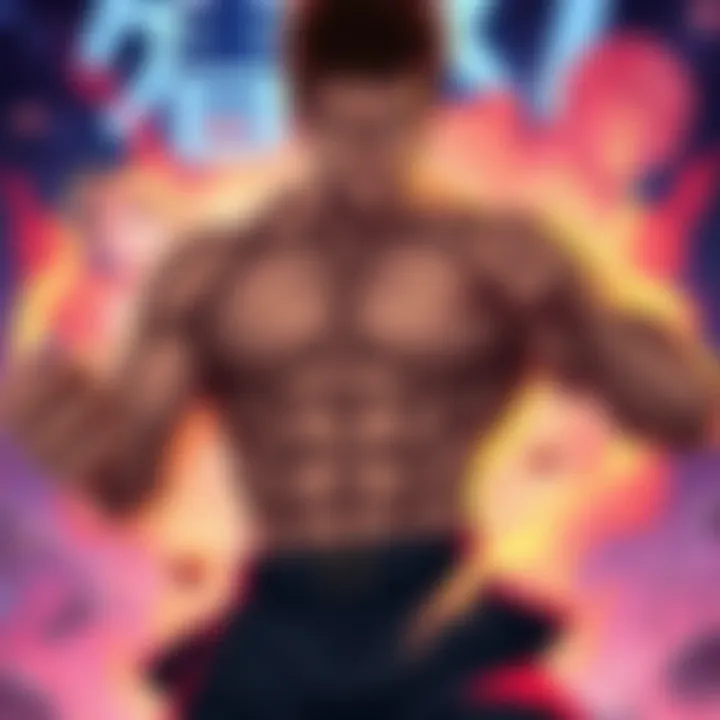 Atsushi Suedou stands in a fighting stance, showcasing his muscular build and intense expression, with a backdrop of the Baki universe.