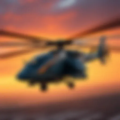 A detailed view of the attack helicopter showing its unique design without a tail rotor or coaxial rotor, highlighting its aerodynamics issues.