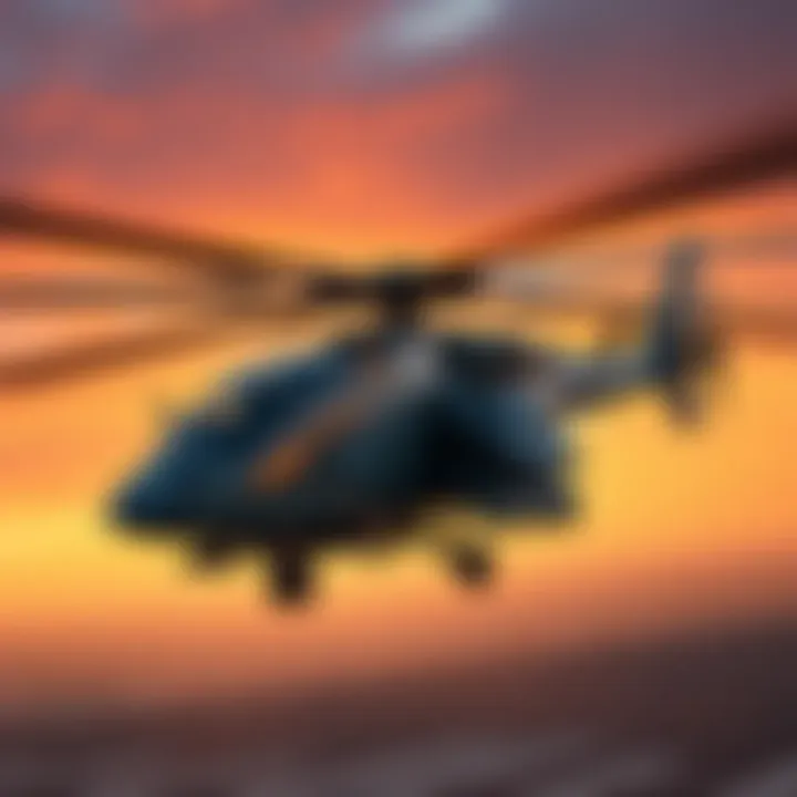 A detailed view of the attack helicopter showing its unique design without a tail rotor or coaxial rotor, highlighting its aerodynamics issues.
