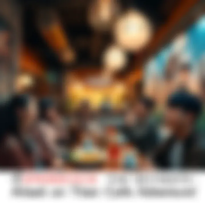 People enjoying food and drinks in a themed Attack on Titan cafe, dressed in cosplay costumes