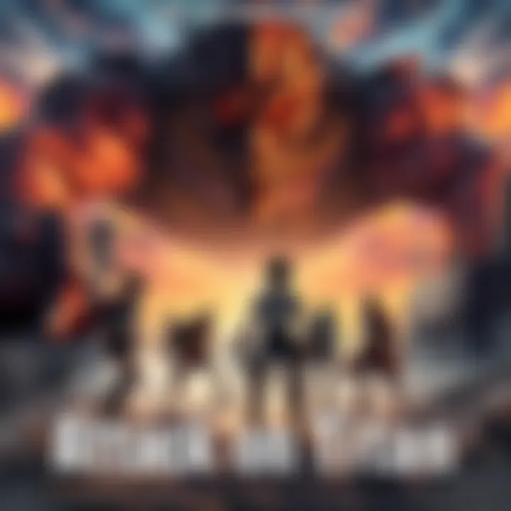 Main characters from Attack on Titan facing giant Titans in a dramatic scene