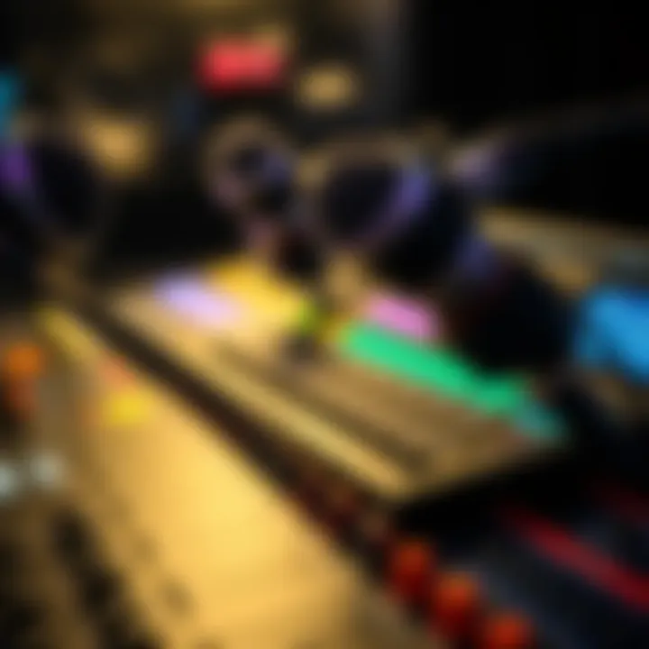 A close-up of microphones and audio mixers used in music production for improved sound quality