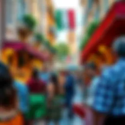 Authentic Italian Culture People celebrating Italian culture with traditional food, music, and dance at a lively street festival.