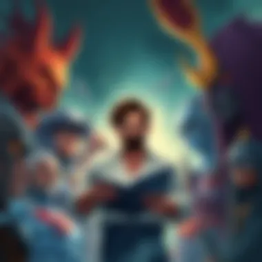 Author Intent in Storytelling Illustration showing a writer surrounded by characters from different fictional universes, highlighting the impact of narrative on character abilities and powerscaling.