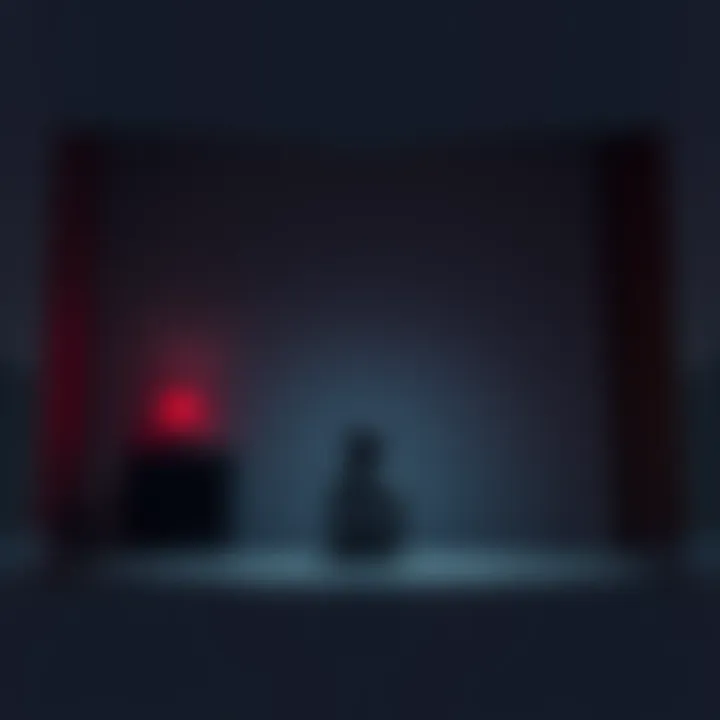 A person sitting alone in a dimly lit room, looking pensive and troubled.
