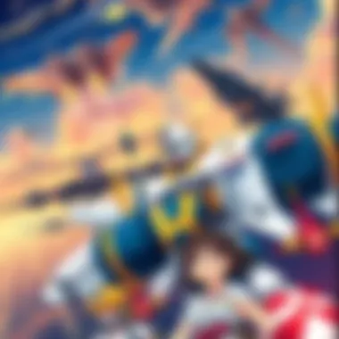 Aviation and Naval Anime Scene A colorful scene featuring aircraft and naval ships from popular anime series, showcasing military vehicles in action, with characters in the foreground expressing excitement.