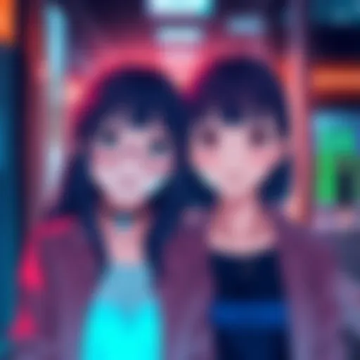 Ayame and Hina standing together, showcasing their contrasting expressions, highlighting the love triangle dynamics in Blue Box.