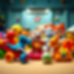 Colorful baby toys in a playful competition setup, ready for a showdown