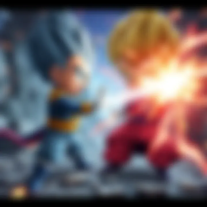 Baby Vegeta and Oob face off in an intense energy battle, showcasing powerful energy blasts and dynamic movement.