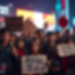 A group of fans protesting against white actors portraying Japanese characters in a live action series, holding signs for representation