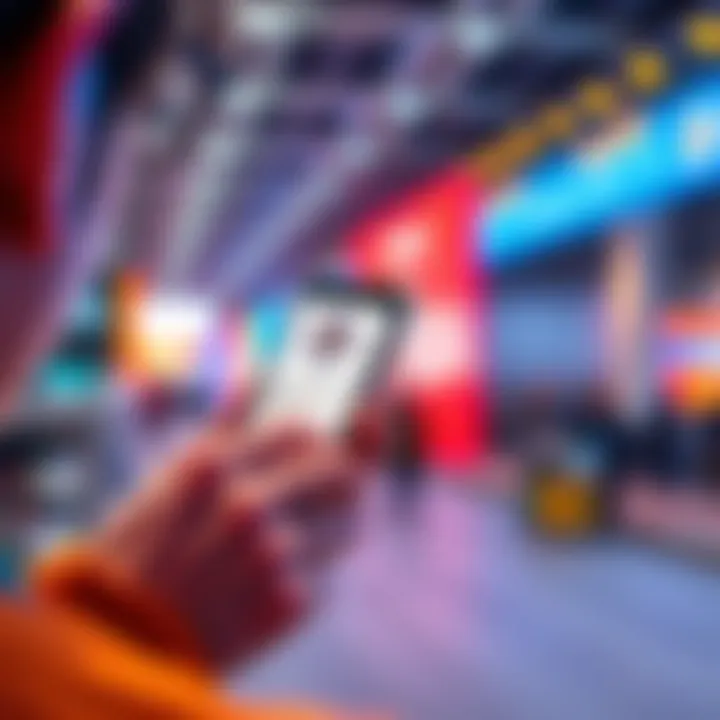 A person looking at their smartphone with the Guidebook app open, confirming badge registration for Otakon.